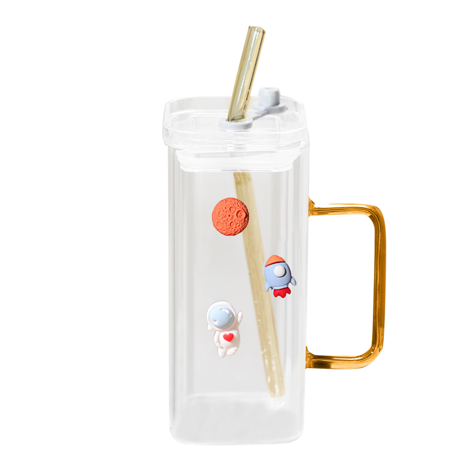 thumbnail image 2 of Vaso De Cristal Con Pajita Térmica 400 Ml Vaso Para Bebidas Frías Vaso Para Zumo Con Tapa Vaso Para Leche Textura De Cristal Adecuado Para Bebidas Taza De Café, 2 of 2